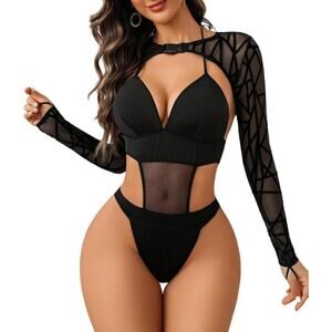 Avidlove Mesh Top Long Sleeve Women Top Sexy Clubwear Black M Lingerie